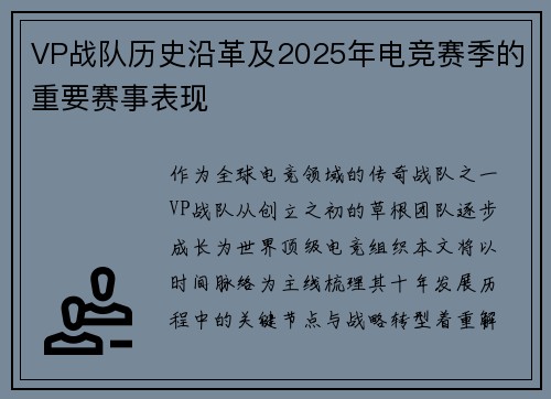 VP战队历史沿革及2025年电竞赛季的重要赛事表现
