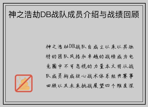 神之浩劫DB战队成员介绍与战绩回顾